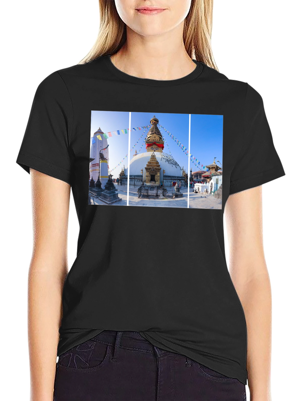 Boudhanath Stupa Graphic Tee - Nepal Temple Black T-Shirt