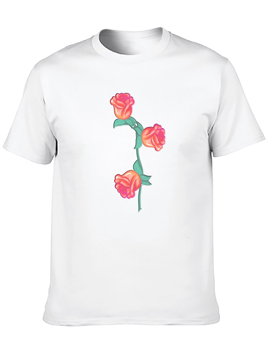 Black T-Shirt with Floral Rose Stem Design