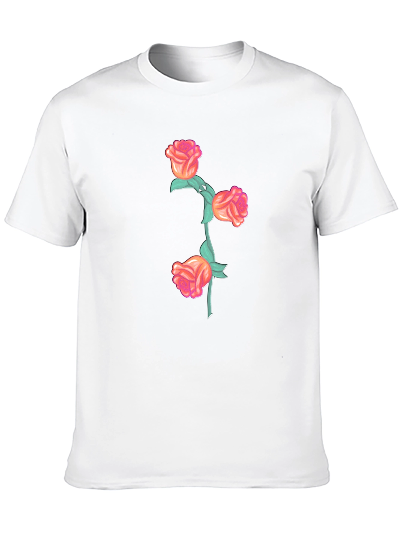 Black T-Shirt with Floral Rose Stem Design