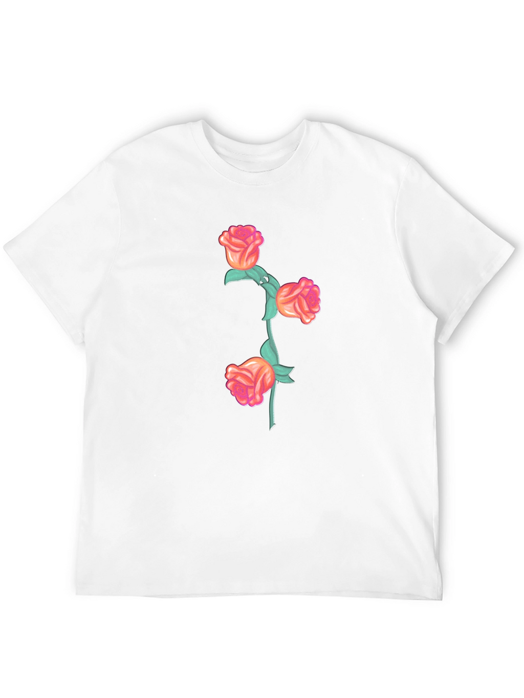 Black T-Shirt with Floral Rose Stem Design