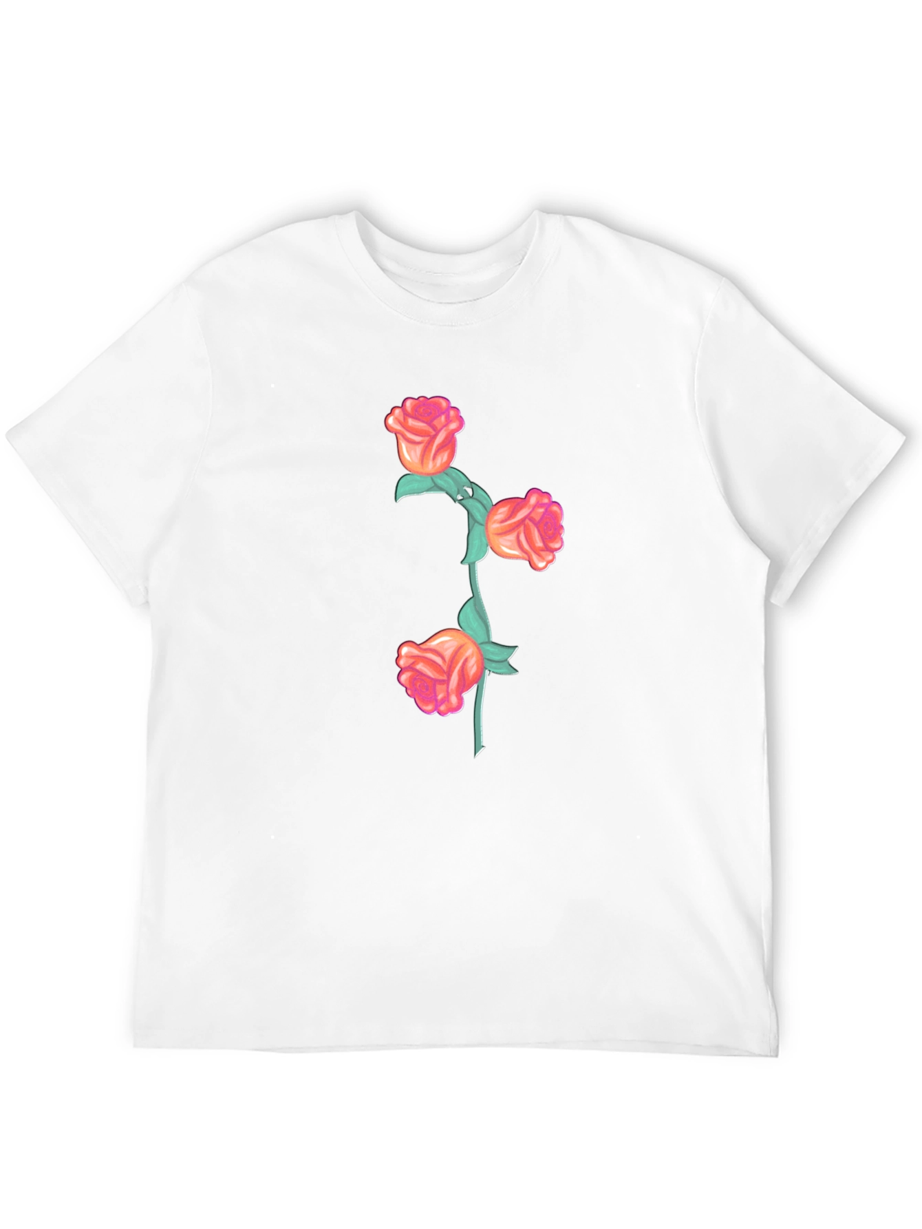Black T-Shirt with Floral Rose Stem Design