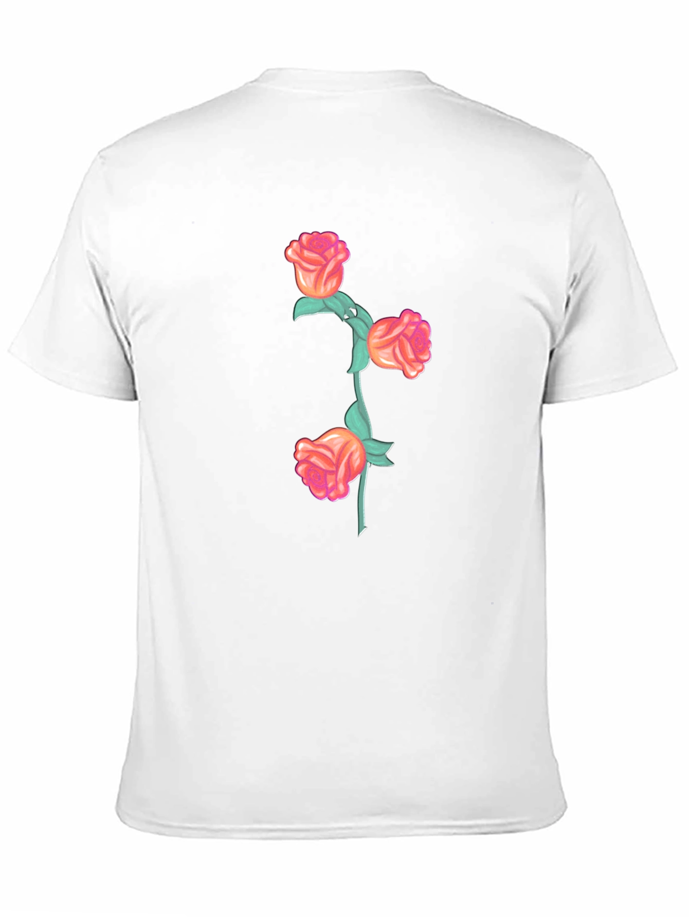Black T-Shirt with Floral Rose Stem Design