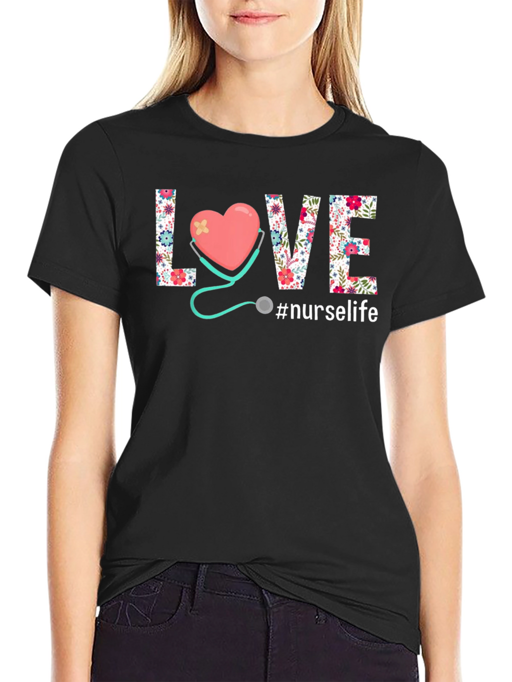 Nurse Life T-Shirt - Floral Heart Design