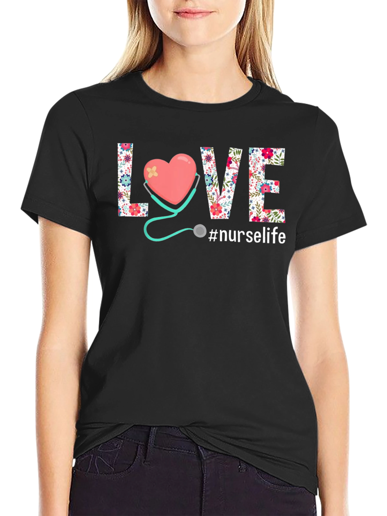 Nurse Life T-Shirt - Floral Heart Design