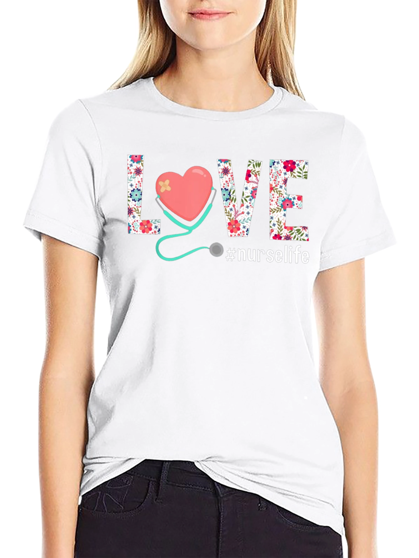 Nurse Life T-Shirt - Floral Heart Design