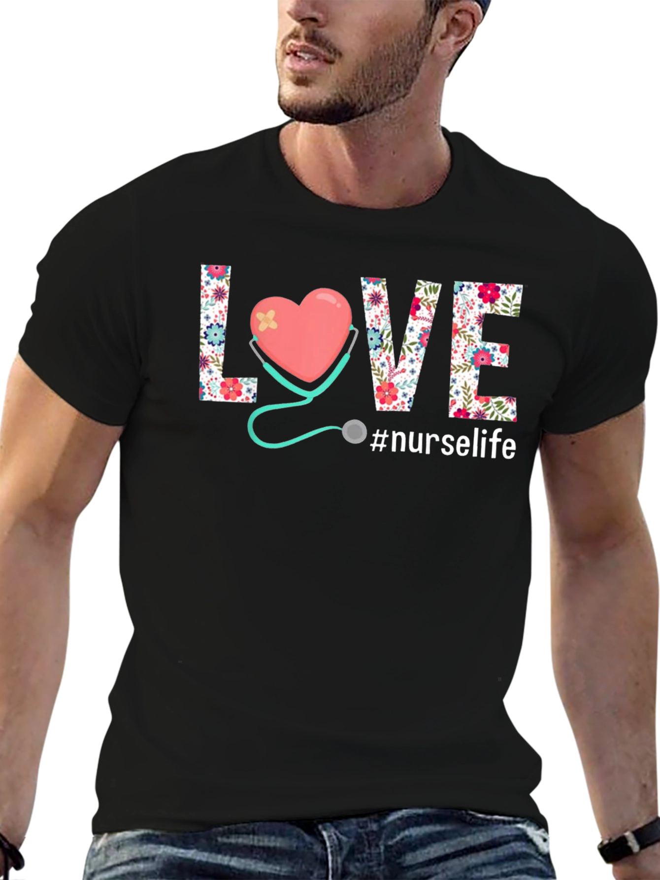 Nurse Life T-Shirt - Floral Heart Design