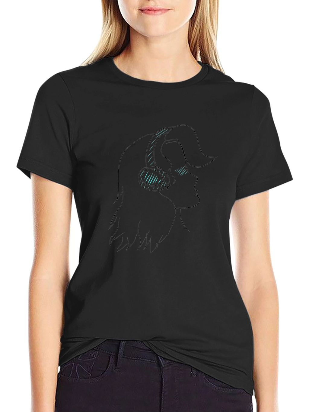 Silhouette Headphones Graphic T-Shirt - Black