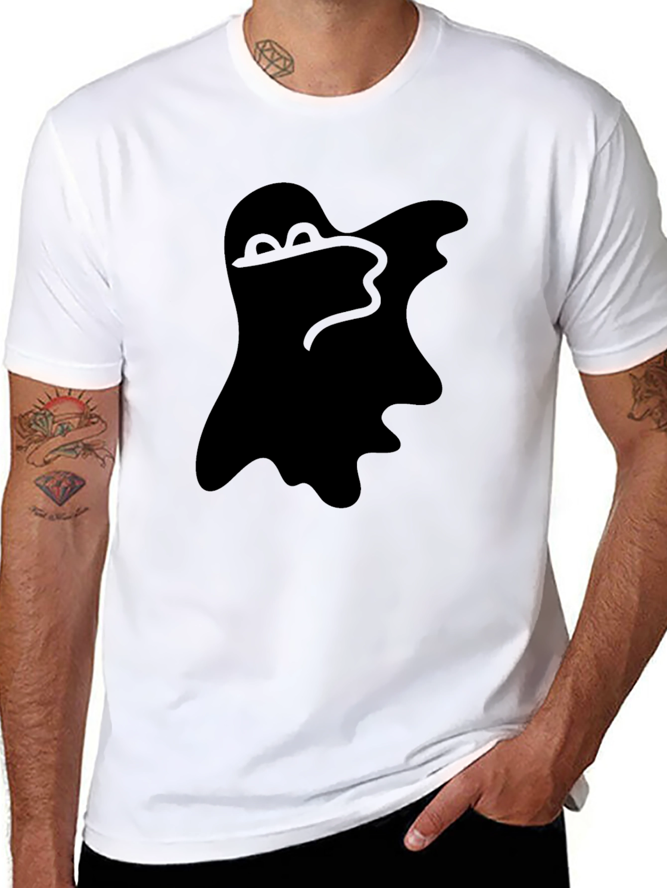 Spooky Ghost Graphic Tee - Classic Black T-Shirt