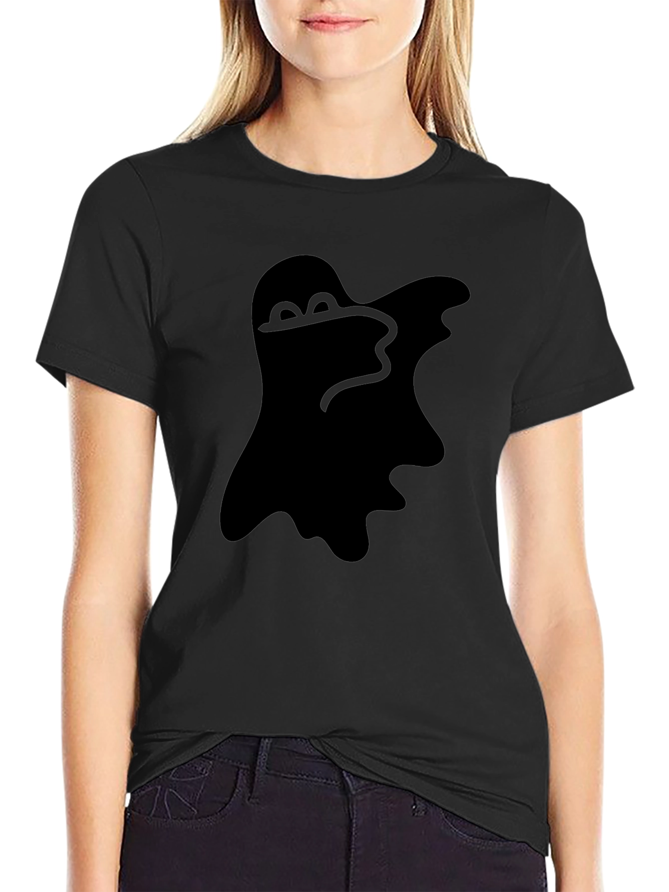 Spooky Ghost Graphic Tee - Classic Black T-Shirt