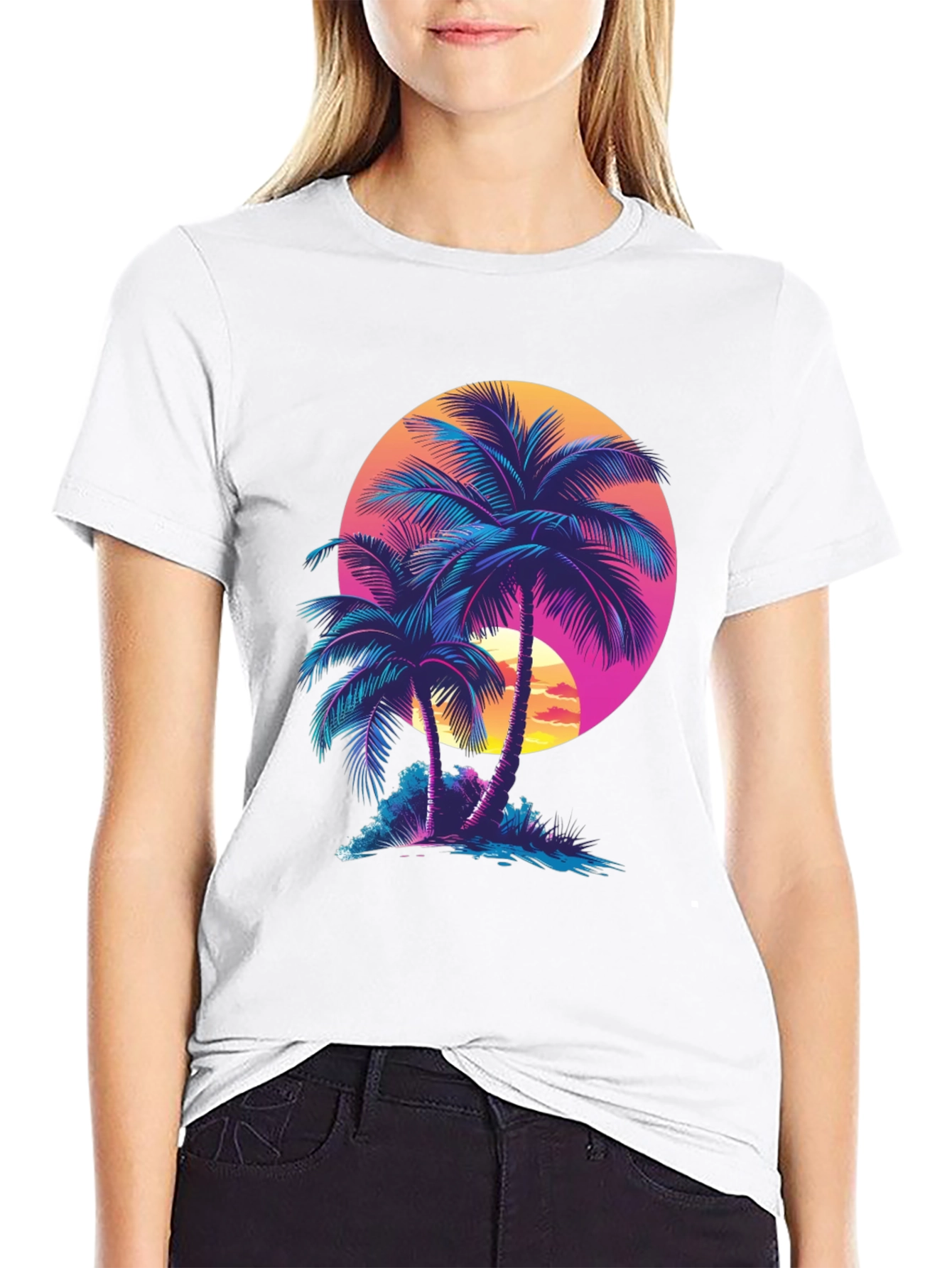 Retro Sunset Palm Tree Graphic Tee