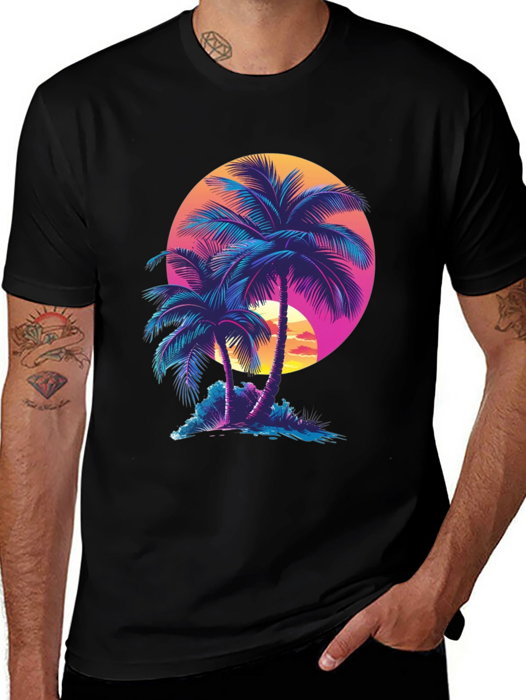 Retro Sunset Palm Tree Graphic Tee