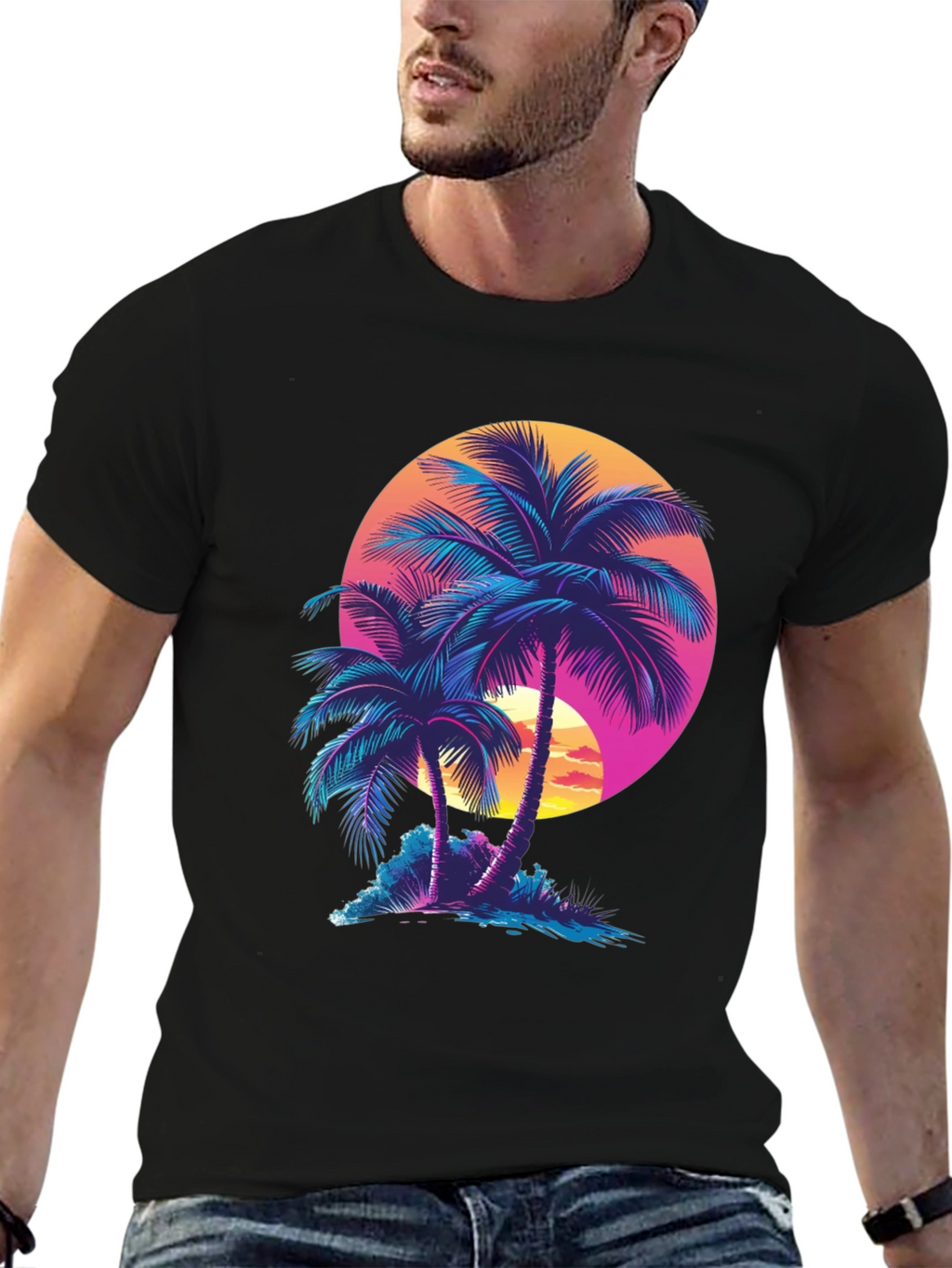 Retro Sunset Palm Tree Graphic Tee