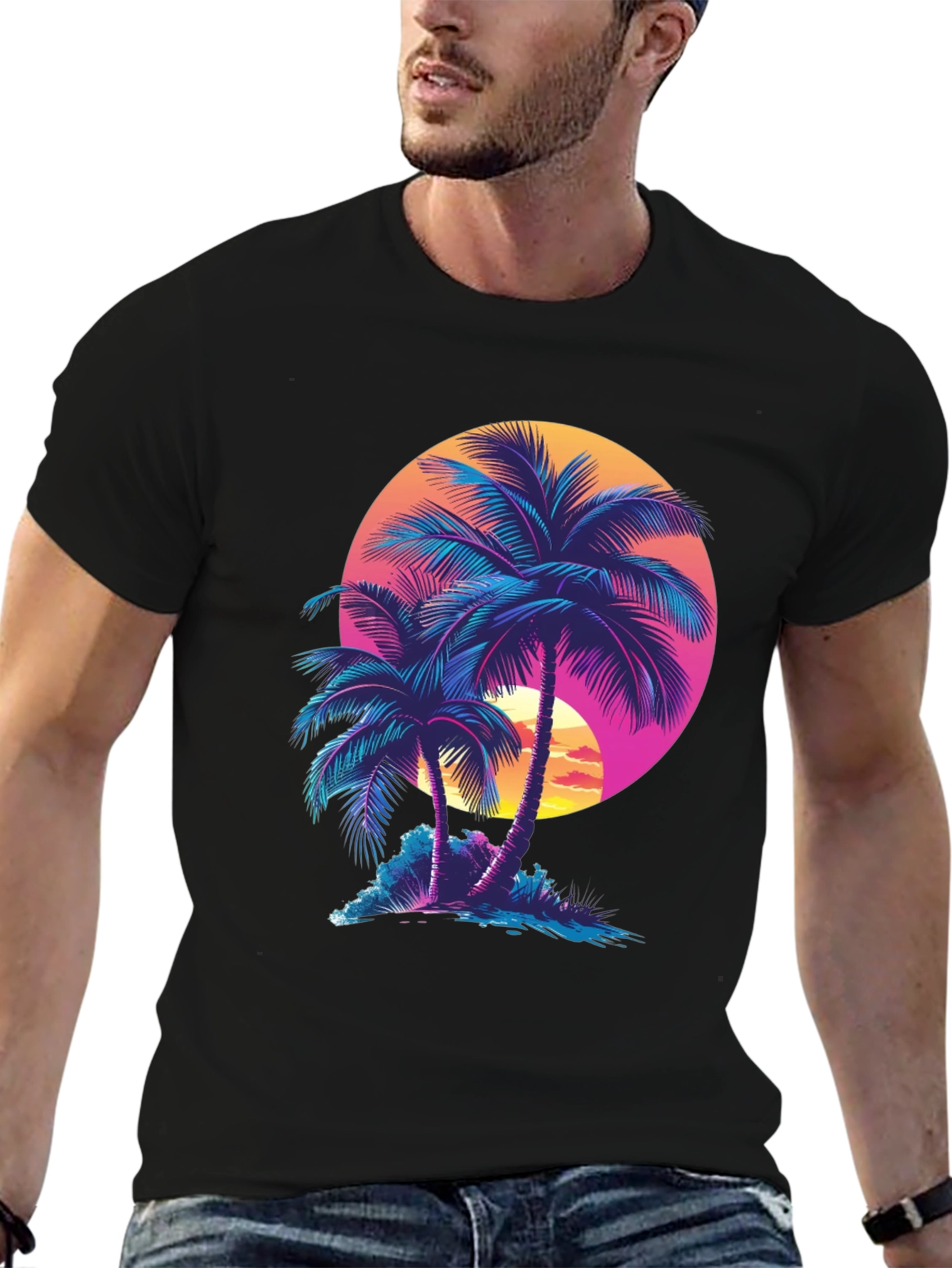 Retro Sunset Palm Tree Graphic Tee