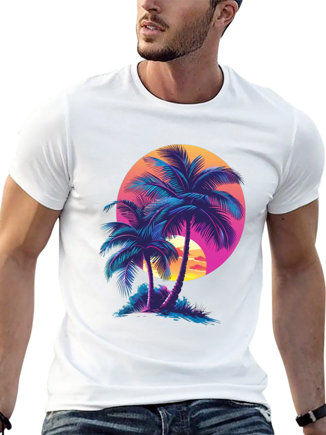 Retro Sunset Palm Tree Graphic Tee