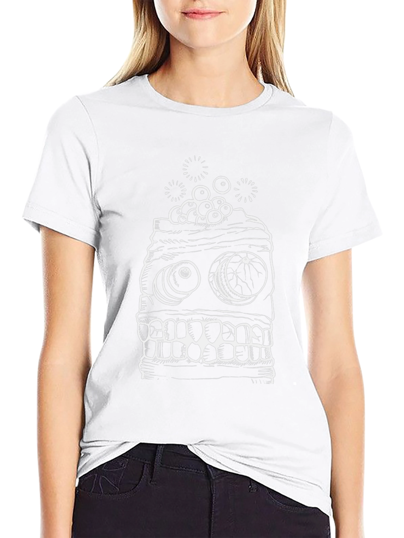 Black T-Shirt with White Monster Graphic