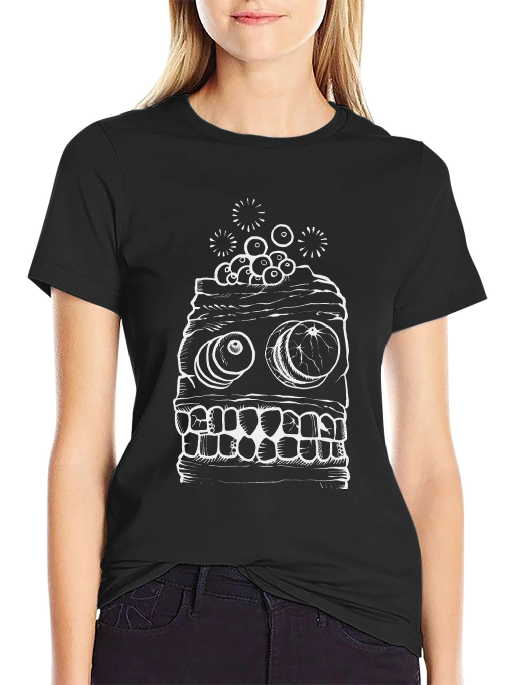 Black T-Shirt with White Monster Graphic