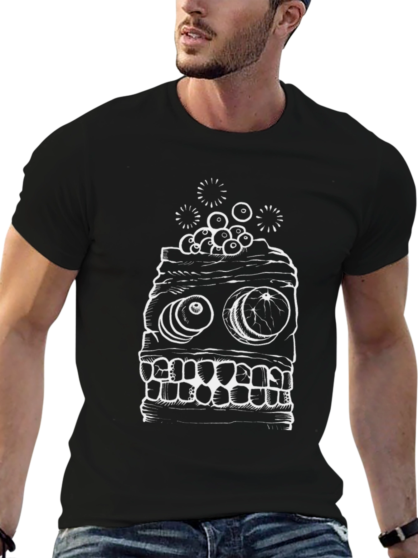 Black T-Shirt with White Monster Graphic