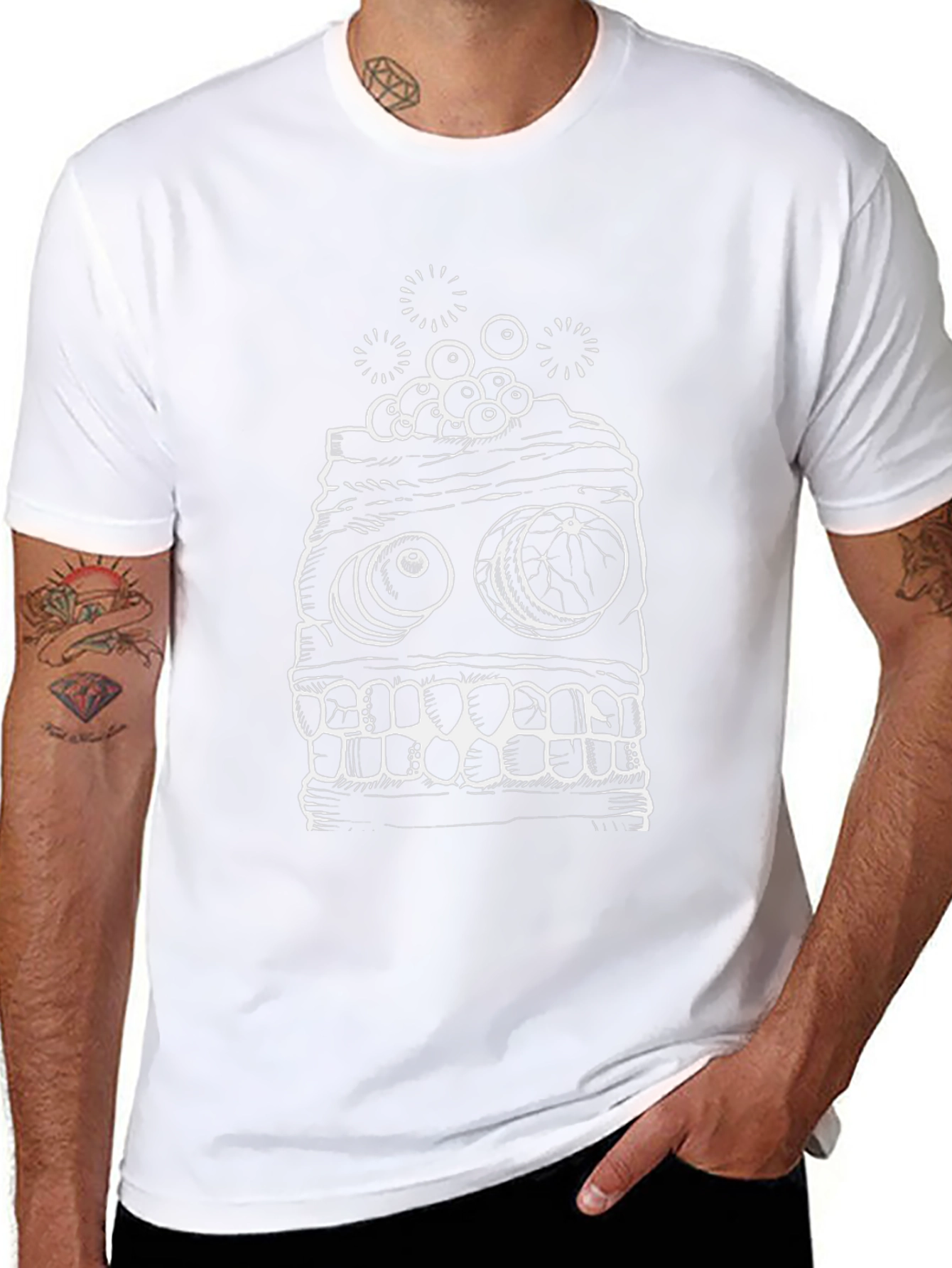 Black T-Shirt with White Monster Graphic