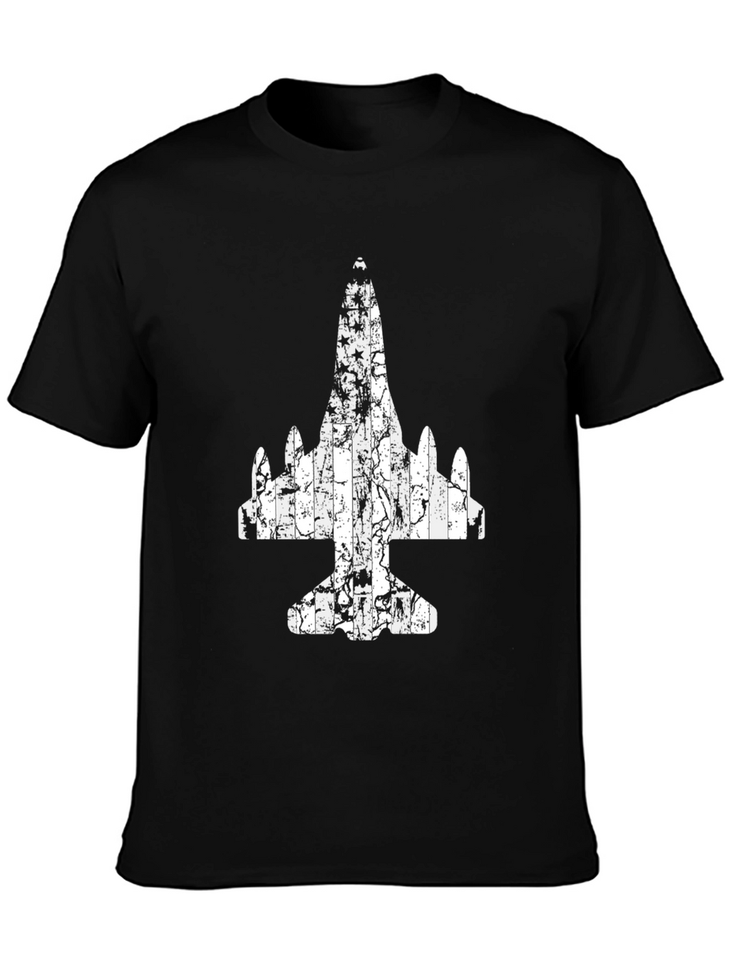 Distressed Airplane Graphic Tee - Black Cotton T-Shirt