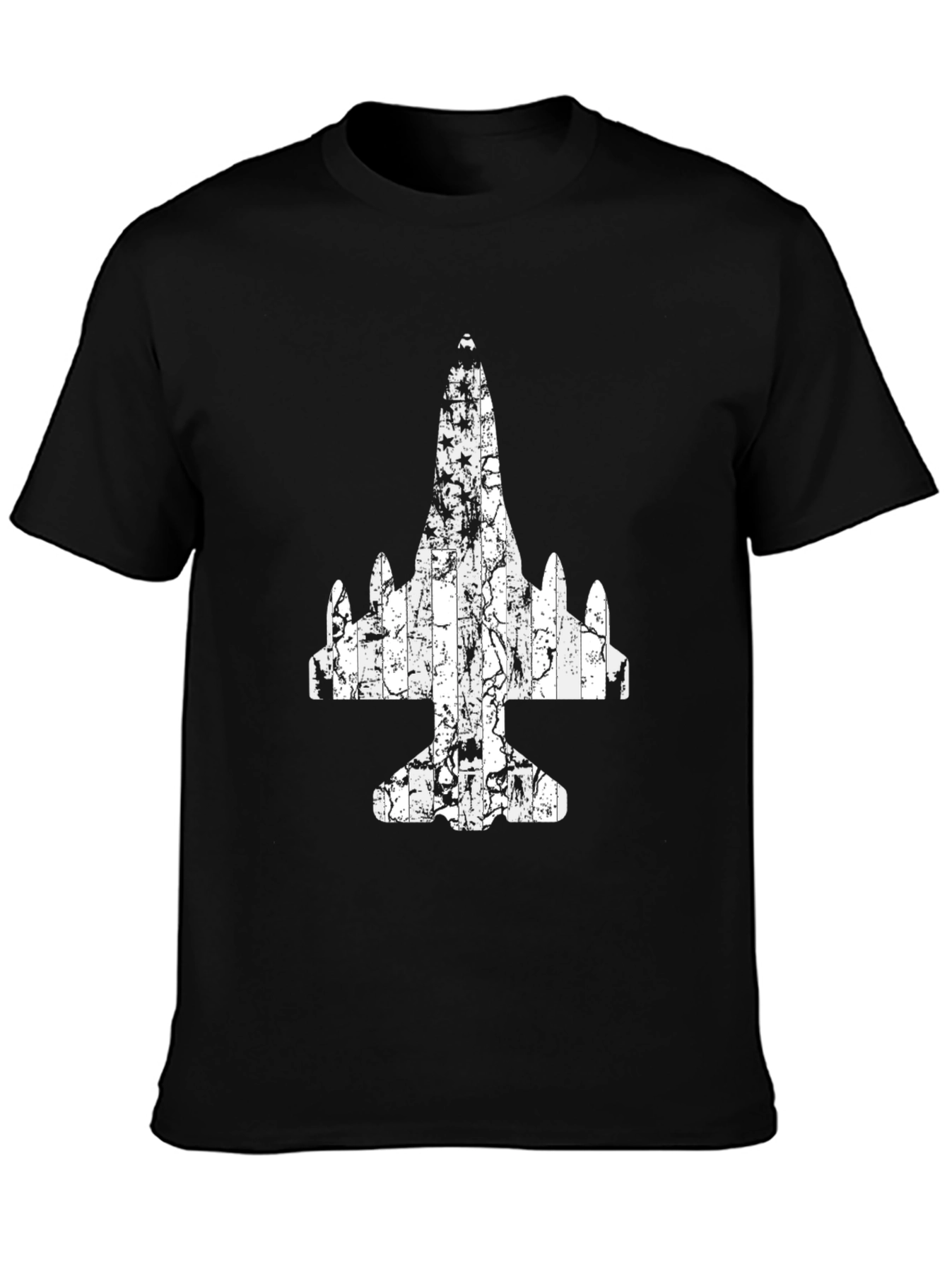 Distressed Airplane Graphic Tee - Black Cotton T-Shirt