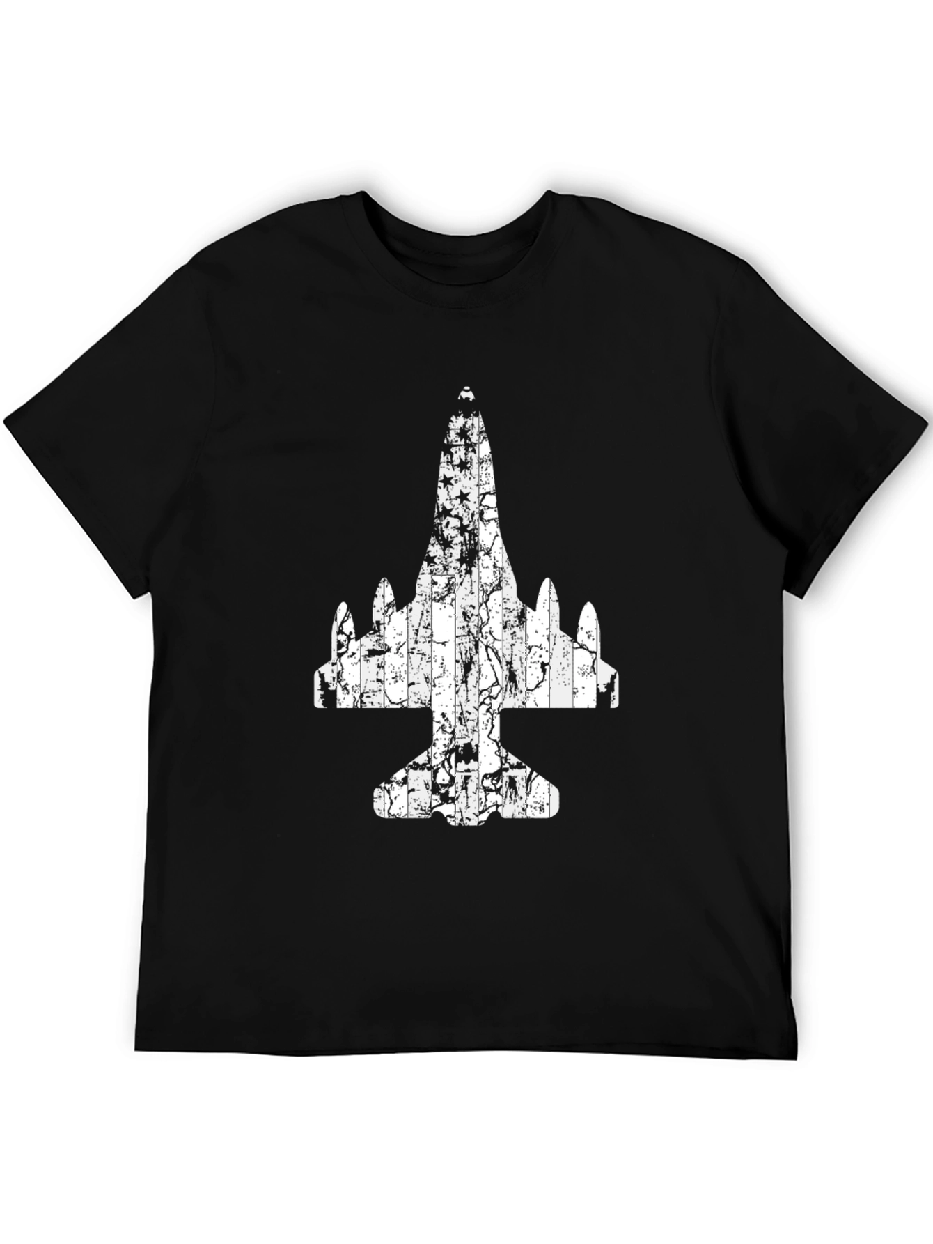 Distressed Airplane Graphic Tee - Black Cotton T-Shirt