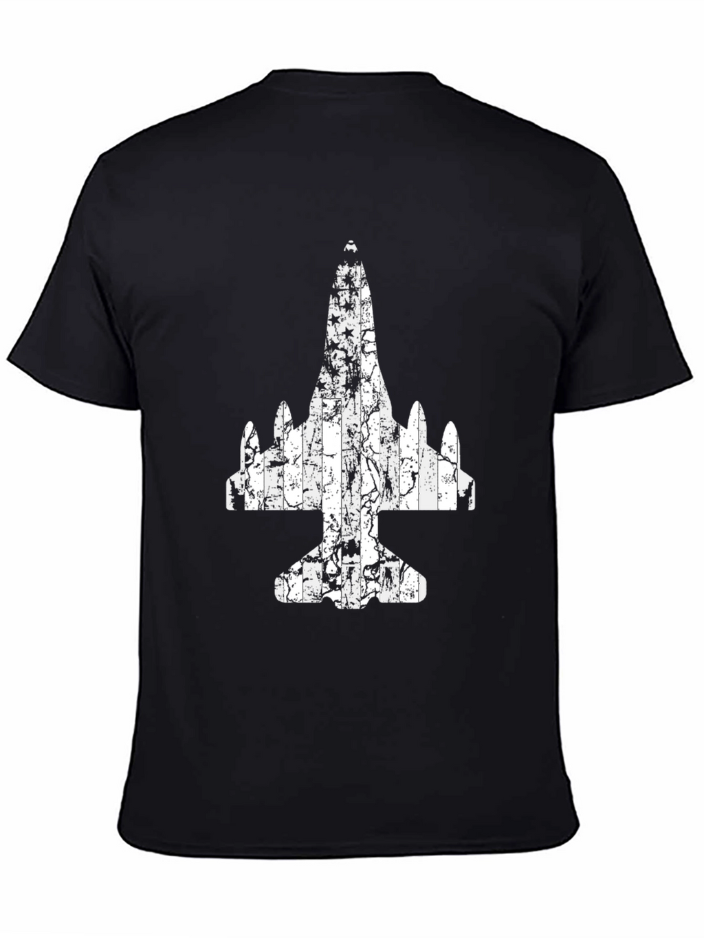 Distressed Airplane Graphic Tee - Black Cotton T-Shirt