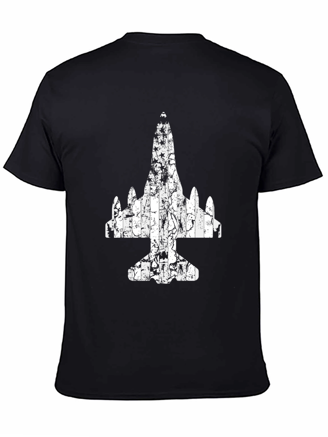 Distressed Airplane Graphic Tee - Black Cotton T-Shirt