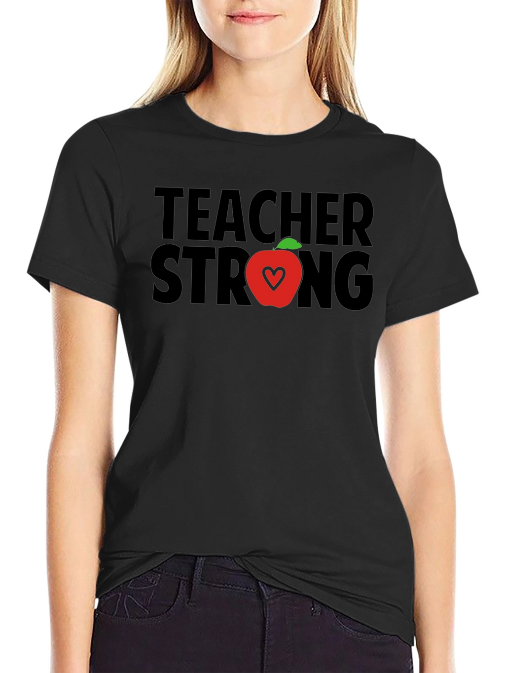 Teacher Strong T-Shirt - Apple Heart Design
