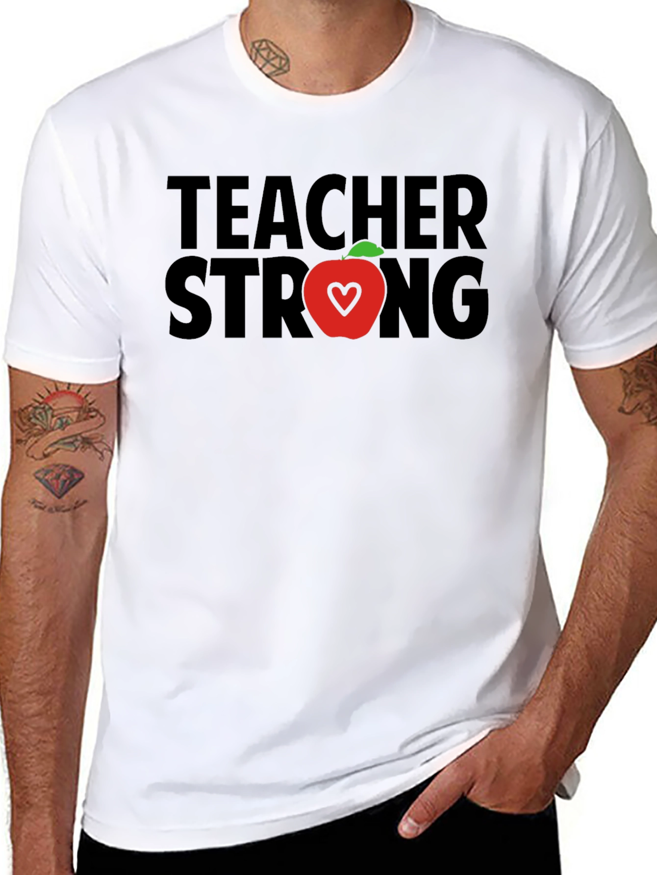 Teacher Strong T-Shirt - Apple Heart Design