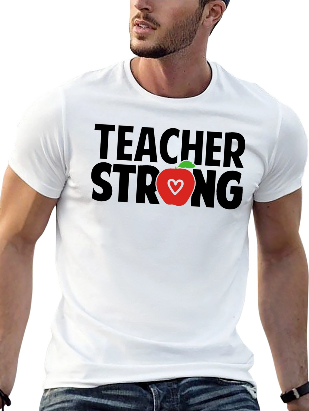 Teacher Strong T-Shirt - Apple Heart Design