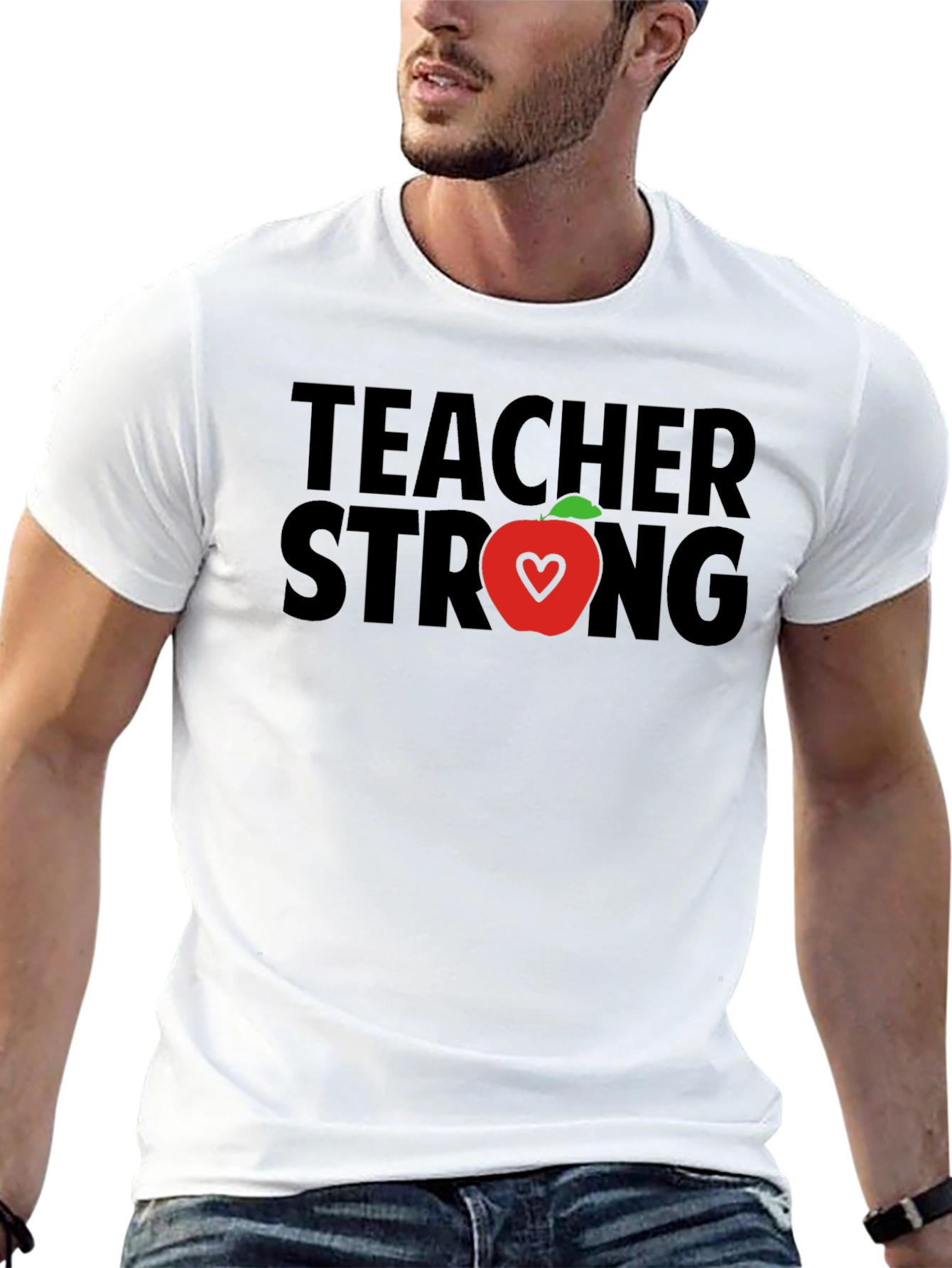 Teacher Strong T-Shirt - Apple Heart Design