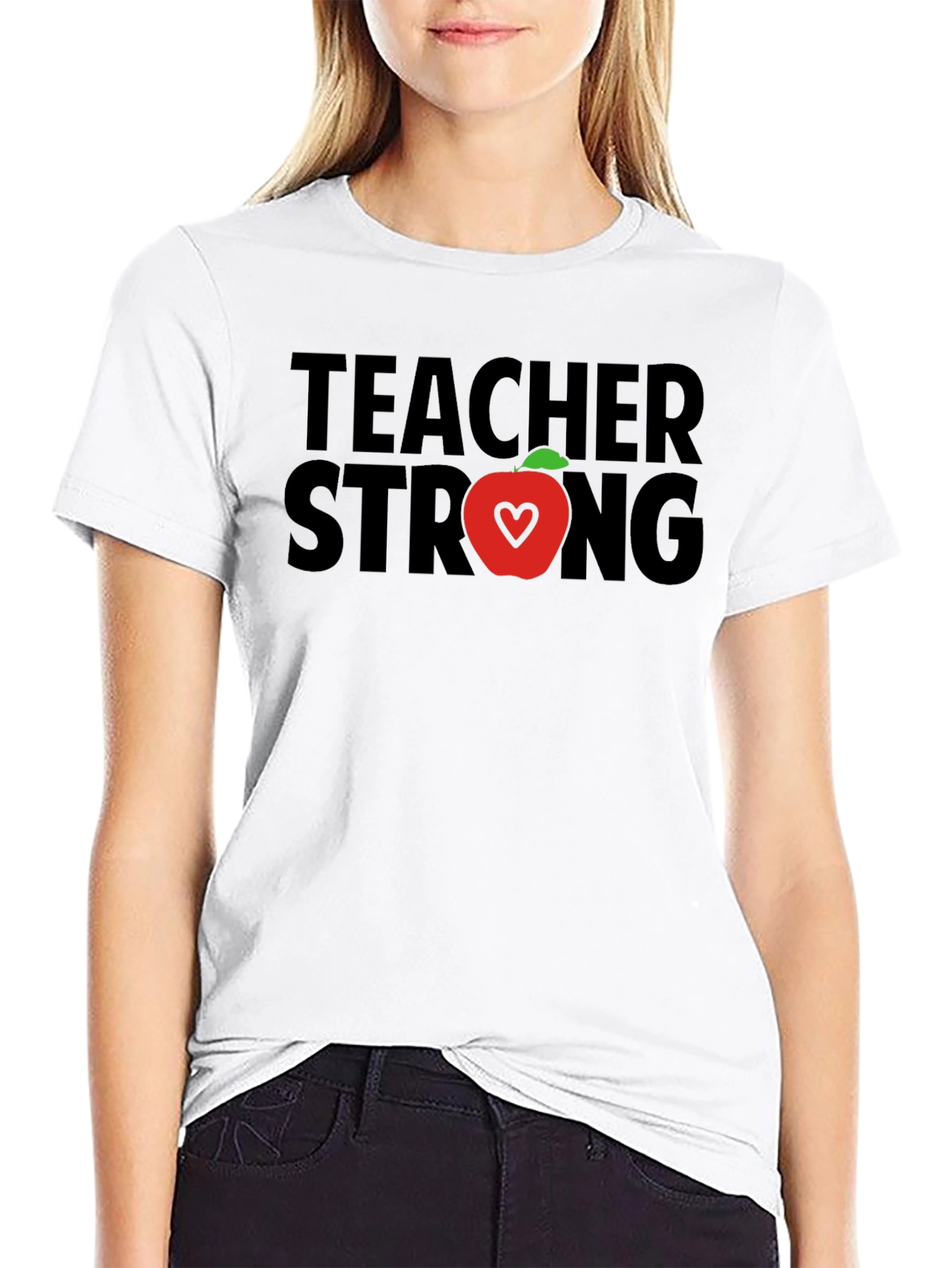 Teacher Strong T-Shirt - Apple Heart Design