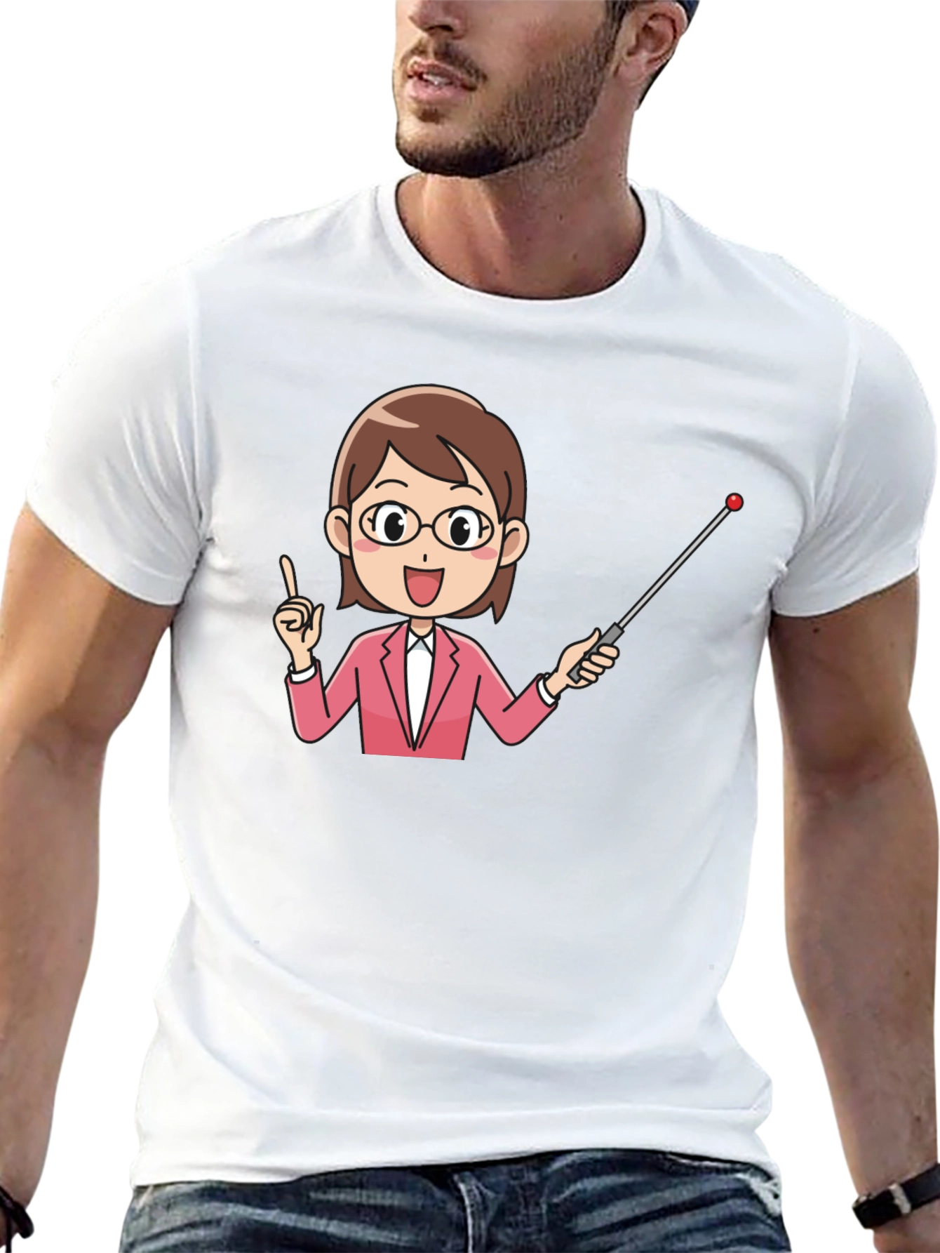 Teacher Cartoon Graphic Tee - Black Cotton Blend