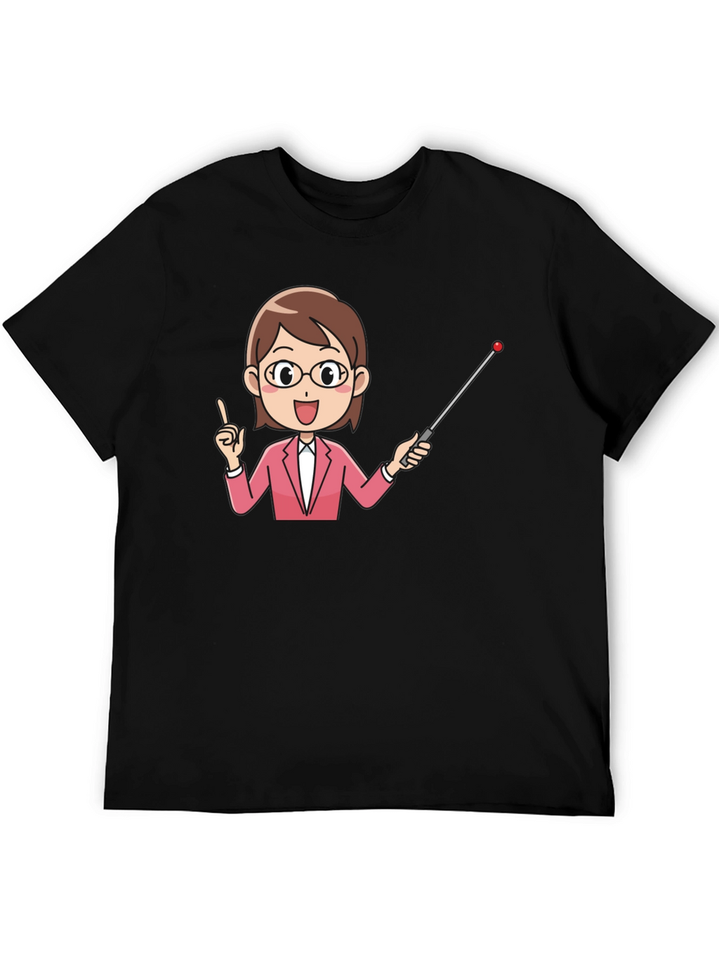 Teacher Cartoon Graphic Tee - Black Cotton Blend