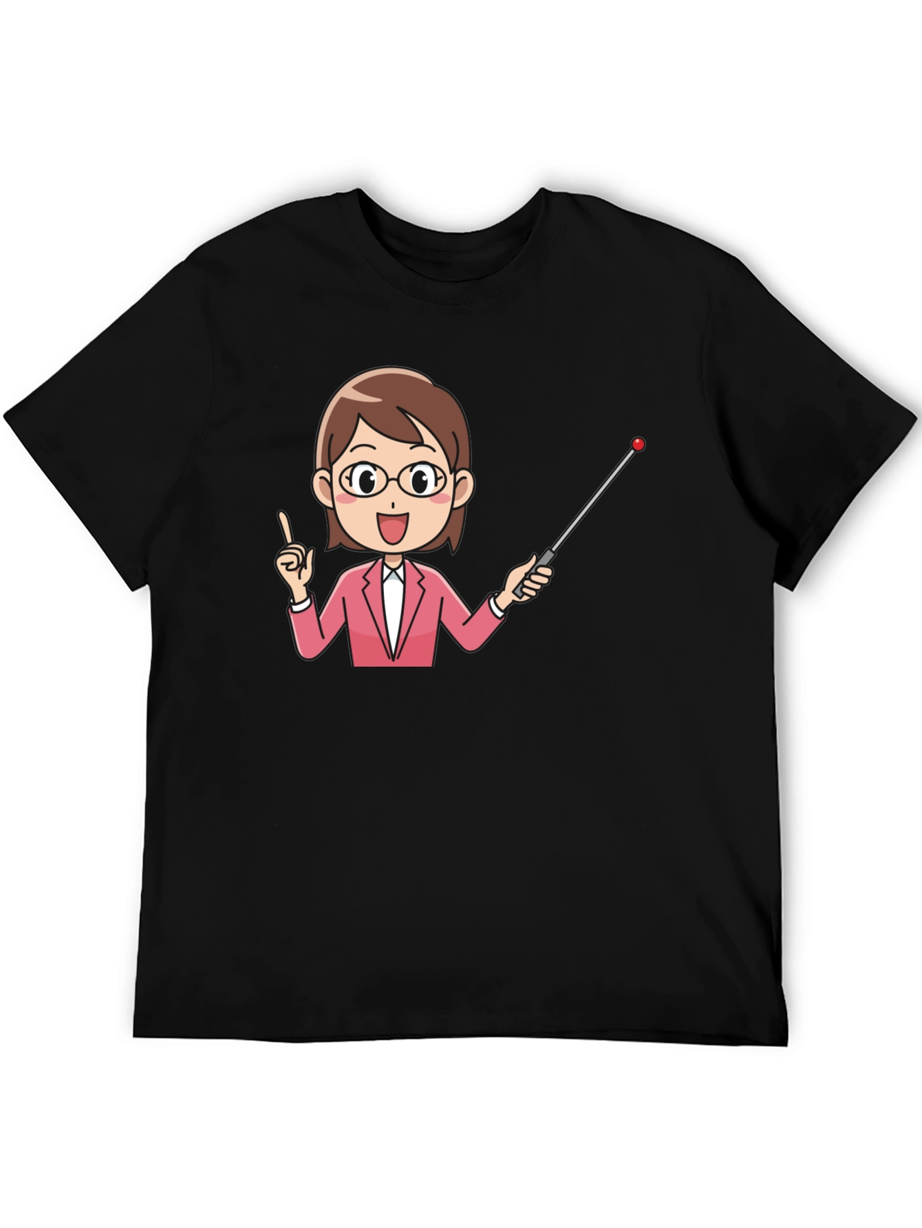 Teacher Cartoon Graphic Tee - Black Cotton Blend