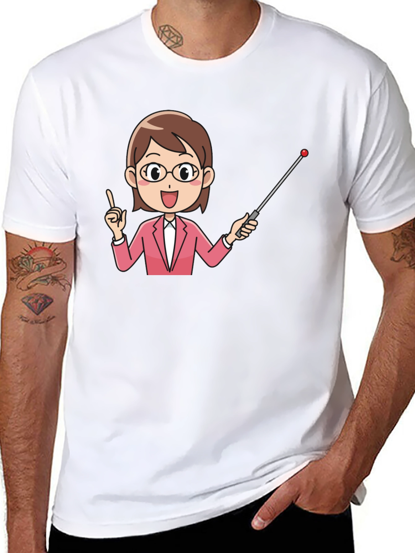 Teacher Cartoon Graphic Tee - Black Cotton Blend