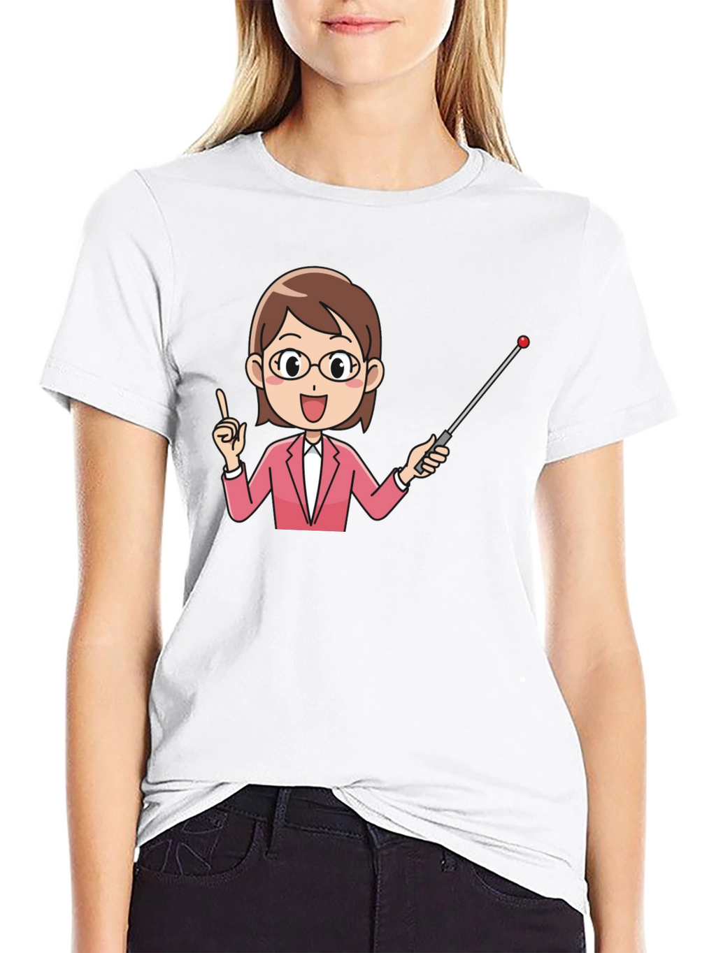 Teacher Cartoon Graphic Tee - Black Cotton Blend