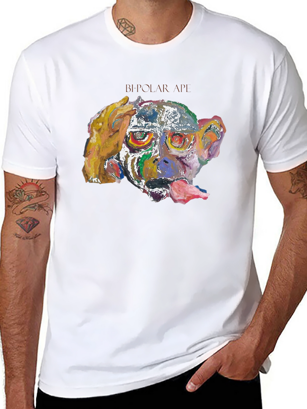Abstract Monkey Graphic Tee - Black Cotton Blend