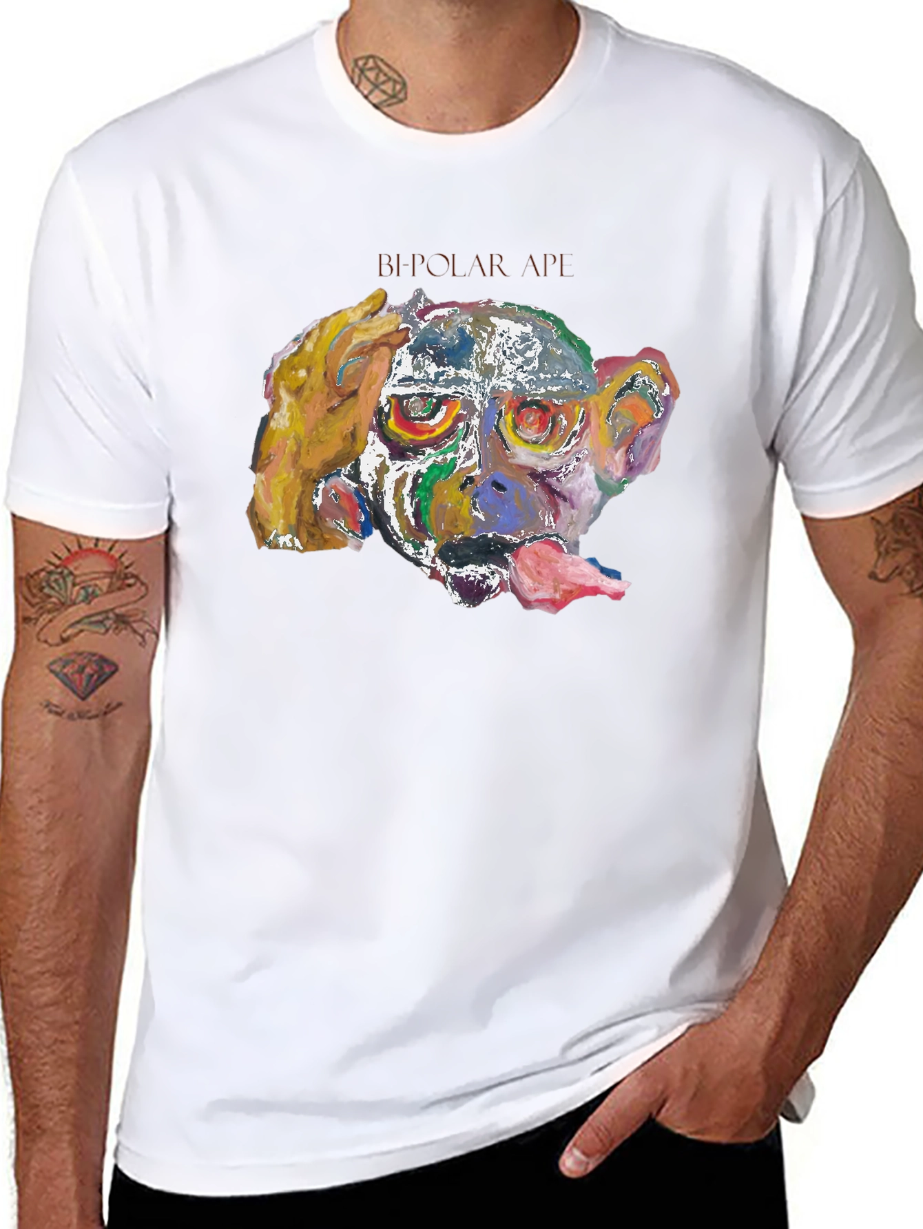 Abstract Monkey Graphic Tee - Black Cotton Blend