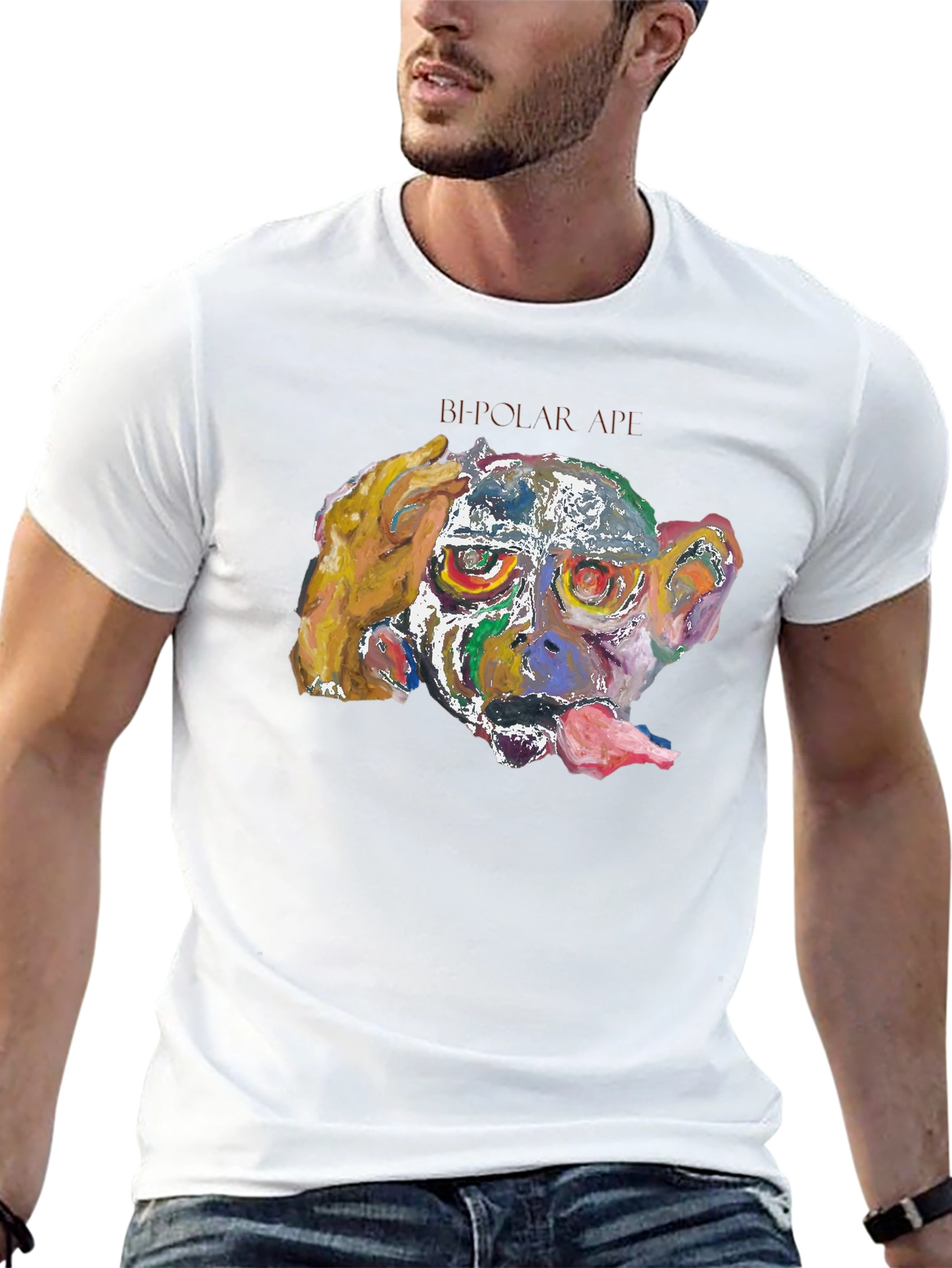 Abstract Monkey Graphic Tee - Black Cotton Blend