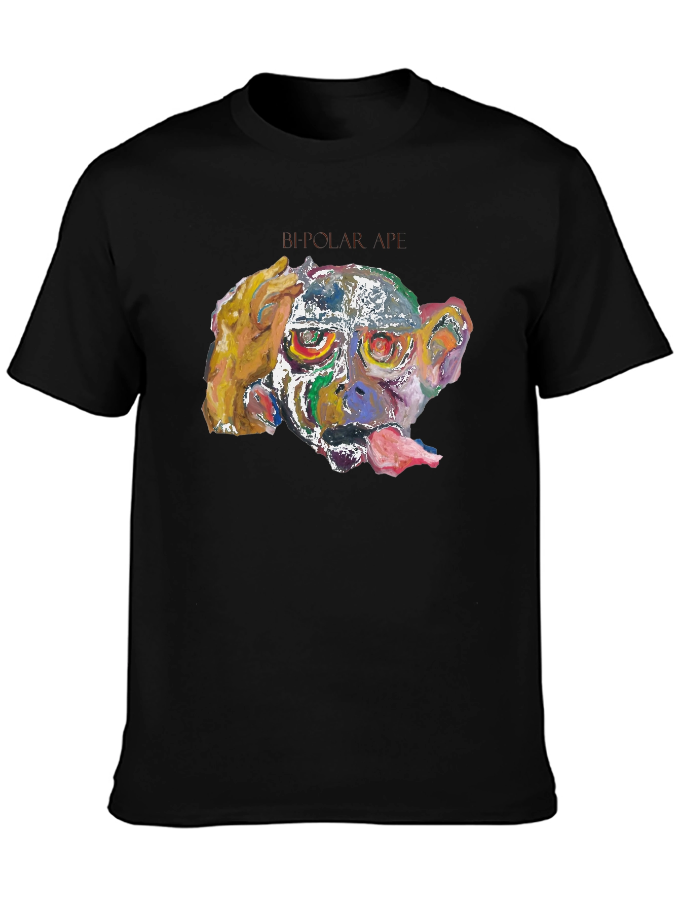 Abstract Monkey Graphic Tee - Black Cotton Blend