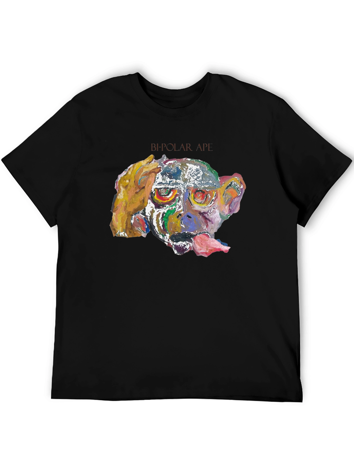 Abstract Monkey Graphic Tee - Black Cotton Blend