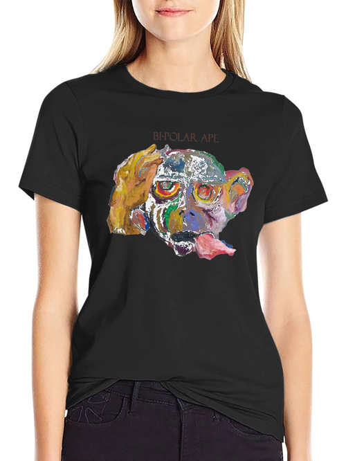 Abstract Monkey Graphic Tee - Black Cotton Blend