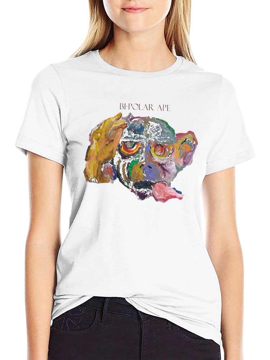 Abstract Monkey Graphic Tee - Black Cotton Blend