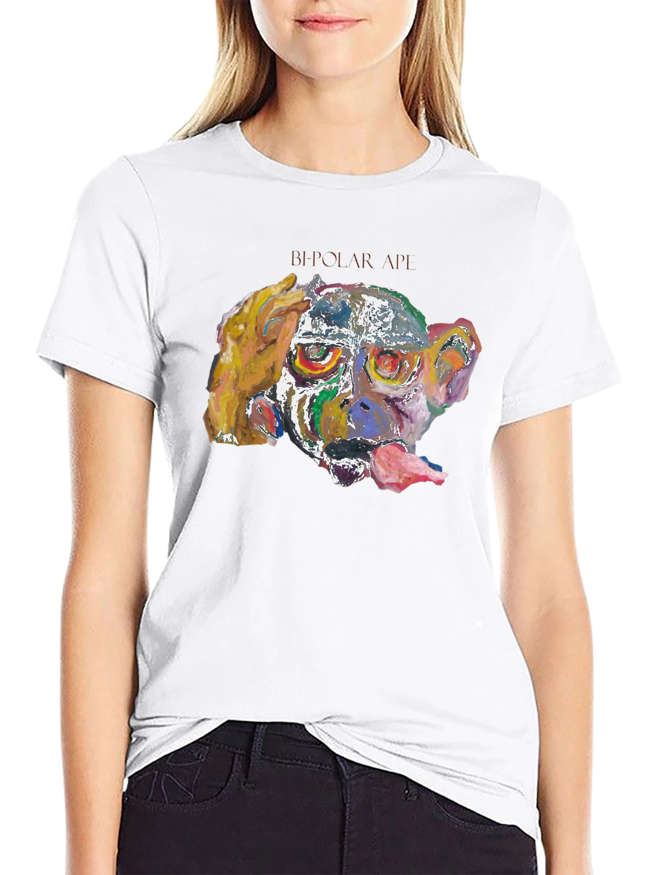 Abstract Monkey Graphic Tee - Black Cotton Blend