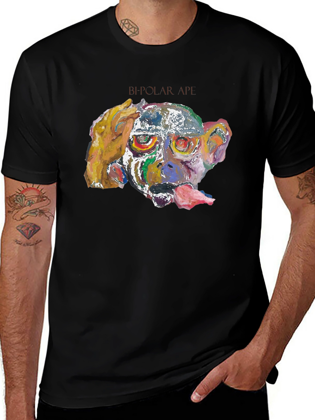 Abstract Monkey Graphic Tee - Black Cotton Blend