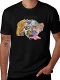 Abstract Monkey Graphic Tee - Black Cotton Blend