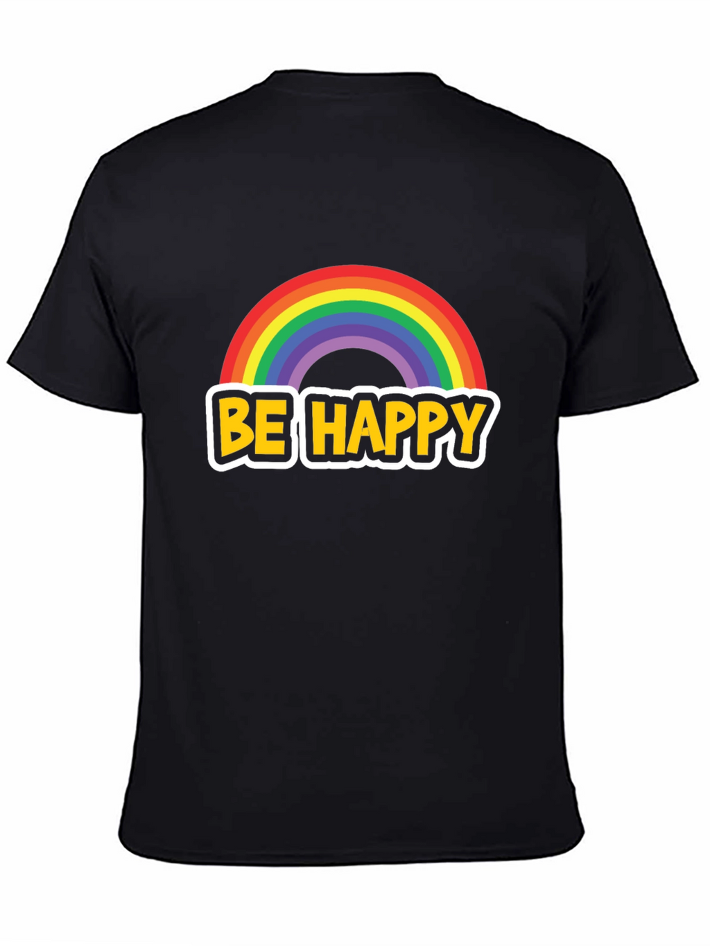 Be Happy Rainbow Graphic Tee - Black Cotton Blend