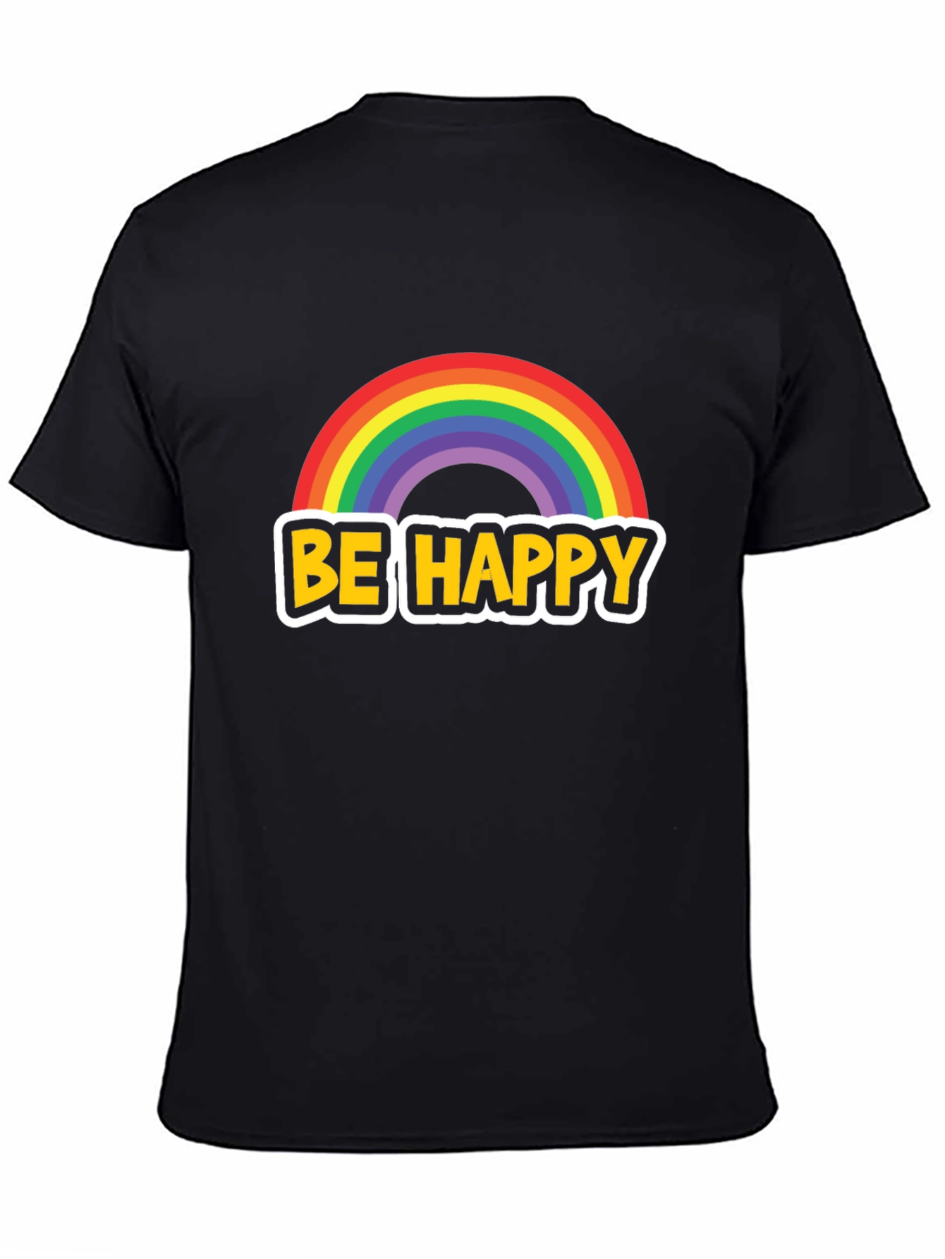 Be Happy Rainbow Graphic Tee - Black Cotton Blend