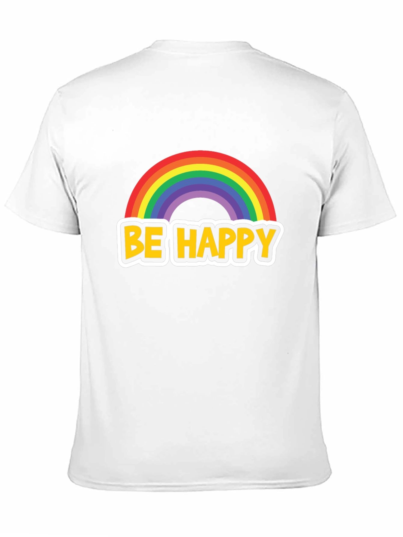 Be Happy Rainbow Graphic Tee - Black Cotton Blend